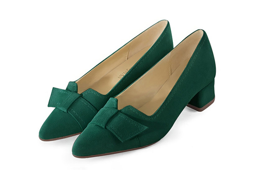 French elegance and refinement for these forest green dress pumps, with a knot on the front, 
                available in many subtle leather and colour combinations. Possibility to customize with your colors and materials.
With its original cutout, this pretty fitted pump
will render you great services, combining comfort and distinction. 
                Matching clutches for parties, ceremonies and weddings.   
                You can customize these shoes to perfectly match your tastes or needs, and have a unique model.  
                Choice of leathers, colours, knots and heels. 
                Wide range of materials and shades carefully chosen.  
                Rich collection of flat, low, mid and high heels.  
                Small and large shoe sizes - Florence KOOIJMAN